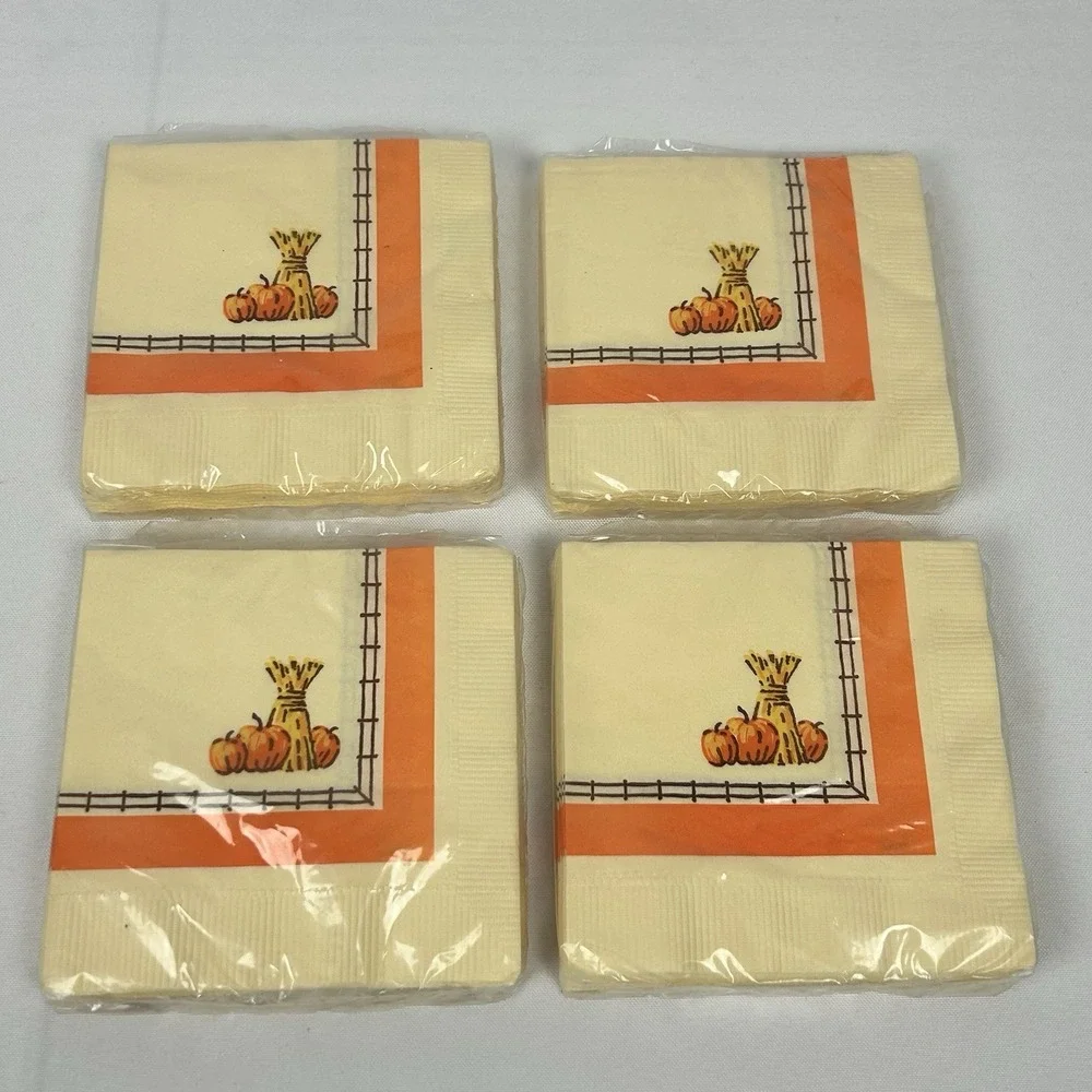 4pk American Greetings Forget Me Not Napkins Fall Thanksgiving Pumpkin 64ct
